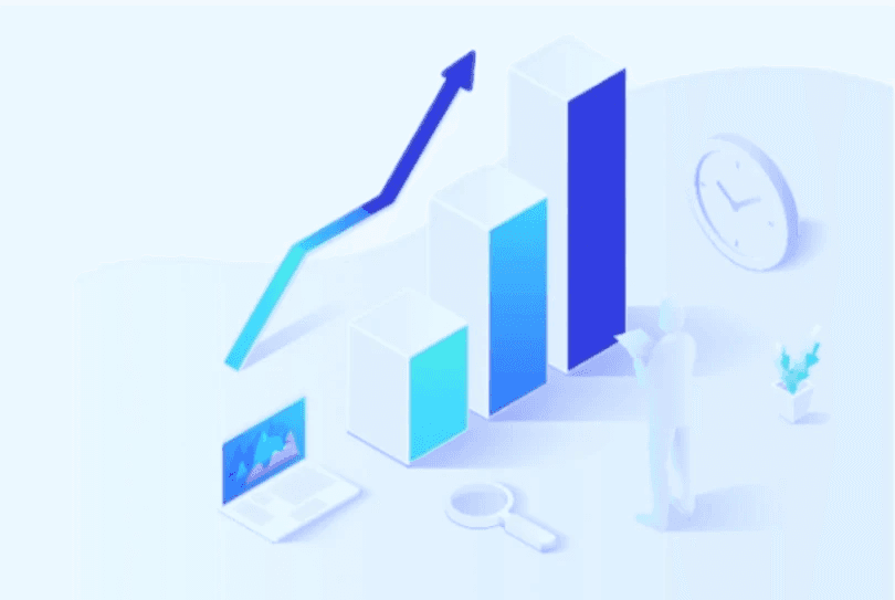 Illustration of rising bar charts and investment analytics